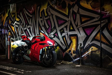 Ducati, Pared, Graffiti, Panigale V4S, Fondo de pantalla HD HD wallpaper