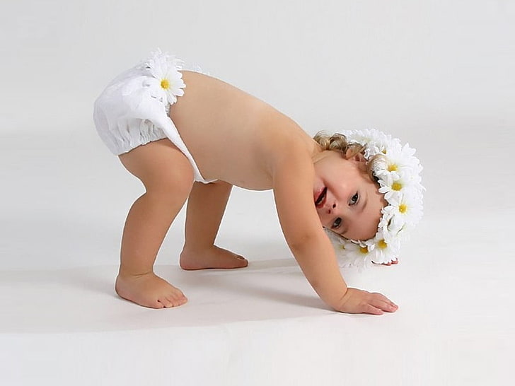 Baby Boy Expression Kid, baby's white diaper, Baby, , flower, cuty, white, HD wallpaper