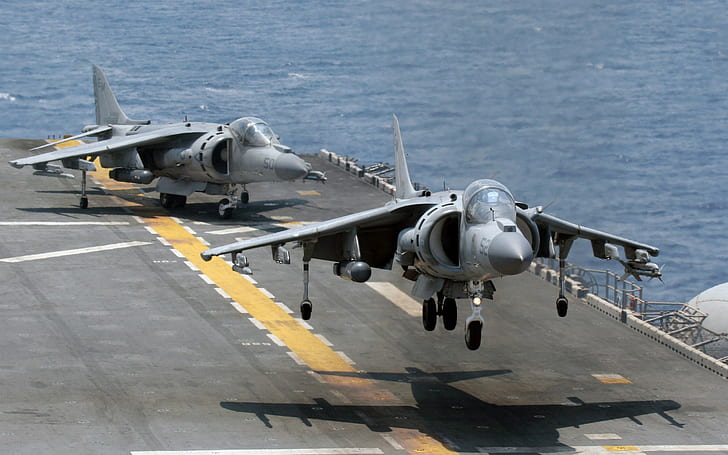 AV-8B Harrier II, военный самолет, авиация, авианосец, HD обои