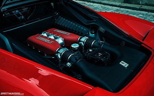 Ferrari 458 Italia Engine HD, เครื่องยนต์รถสีแดง, รถยนต์, เฟอร์รารี, เครื่องยนต์, 458, อิตาลี, วอลล์เปเปอร์ HD HD wallpaper