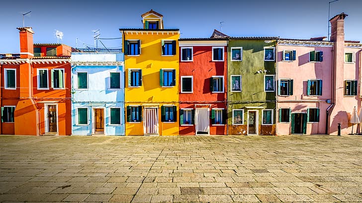 nature, landscape, architecture, house, colorful, street, Venice, Italy, HD wallpaper
