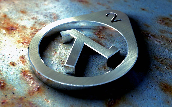 Halflife 2 металлический логотип декор, вывеска, ржавчина, Half-life, HD обои