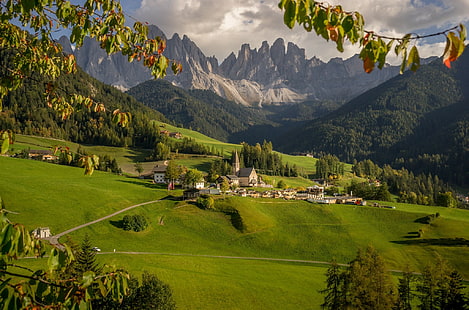 wzgórza, Południowy Tyrol, góry, dolina, wieś, Tapety HD HD wallpaper