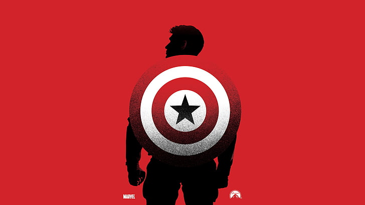 Marvel Captain America poster, red, background, silhouette, shield, marvel, comic, Captain America, The first avenger, Steve Rogers, Captain America: The First Avenger, HD wallpaper