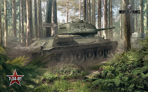game scene, world of tanks, tank, timber, war, t 34 85, HD wallpaper HD wallpaper