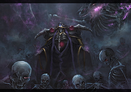 fond d'écran numérique squelette, robe Ainz Ooal, Overlord (anime), yeux rouges, crâne, squelette, Fond d'écran HD HD wallpaper