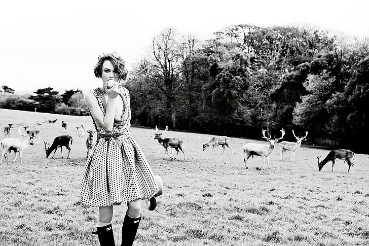 field, Keira Knightley, deer, Vogue, HD wallpaper