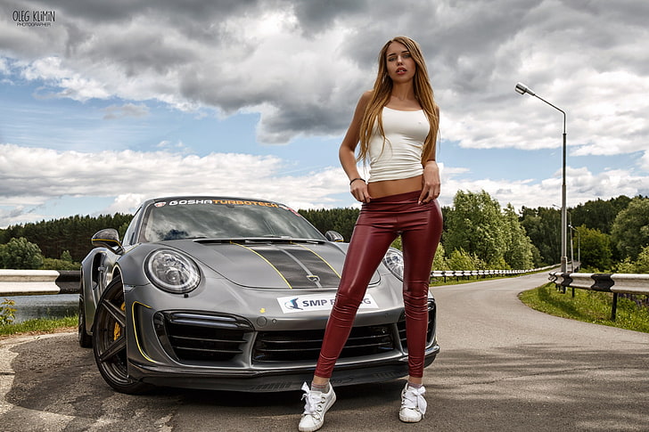 women with cars, car, women, model, Oleg Klimin, vehicle, road, Porsche, HD wallpaper