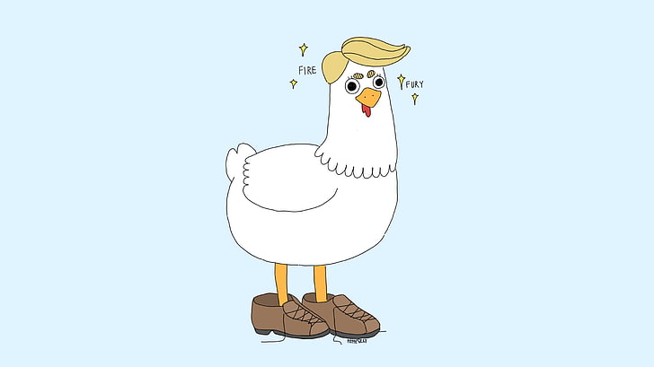 Pollo blanco con zapatos marrones ilustración, humor, Donald Trump, Fondo de pantalla HD