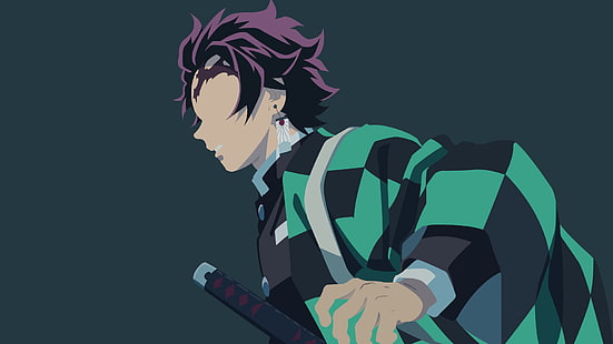 Tanjiro Kamado, Anime, Anime Boys, einfacher Hintergrund, einfach, Schwert, HD-Hintergrundbild HD wallpaper