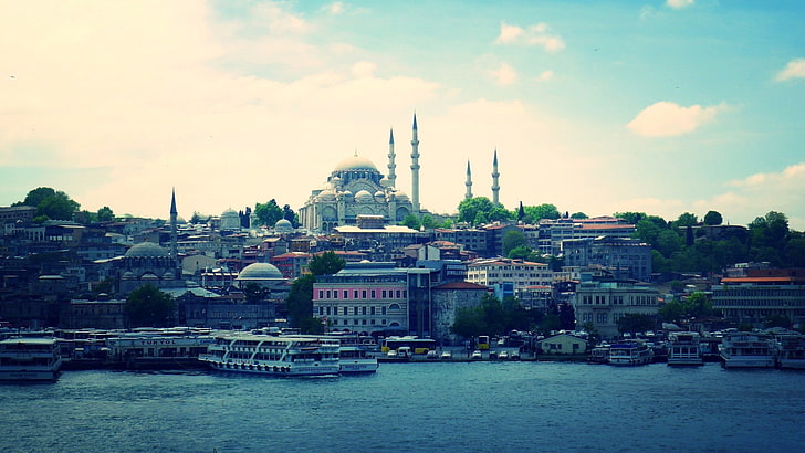 kota, lanskap kota, Istanbul, laut, bangunan, masjid, arsitektur, Wallpaper HD