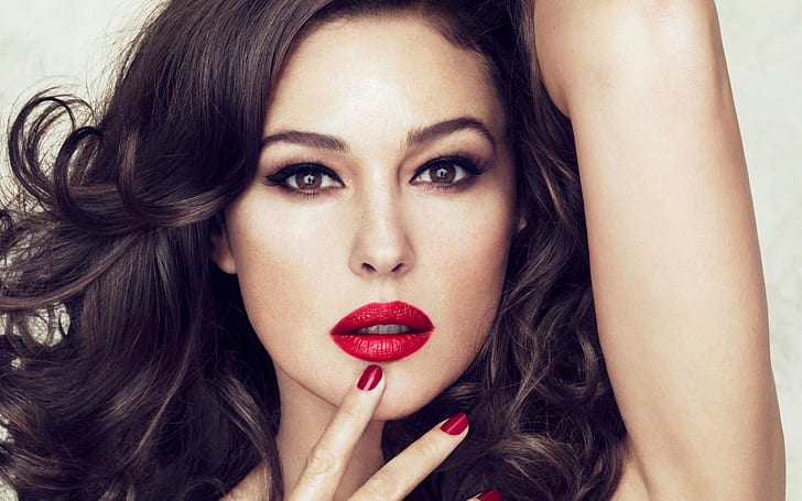 model, women, brunette, red lipstick, lipstick, Monica Bellucci, HD wallpaper