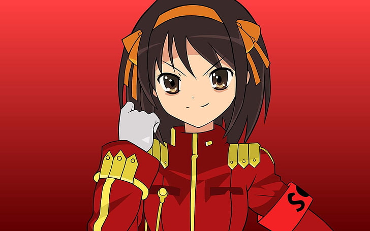 Female anime character, battle commander haruhi, girl, big eyes, smile, HD  wallpaper | Wallpaperbetter