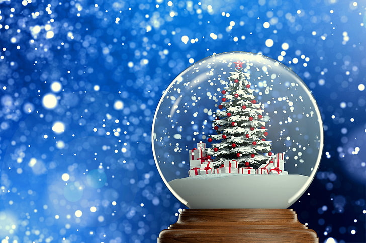 크리스마스 스노우 글로브, 배경, 새해, 선물, 나무, 헤링본, 눈, 스노우 글로브, 2015, HD 배경 화면