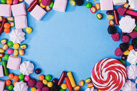 Храна, бонбони, цветове, близалка, зефир, сладкиши, HD тапет HD wallpaper
