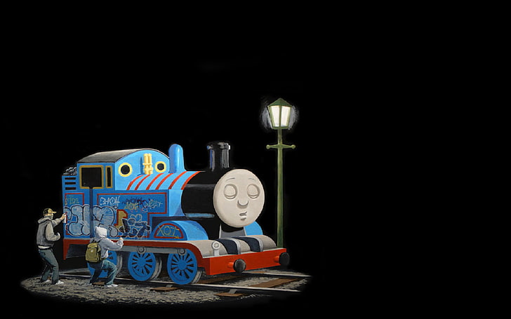 Graffiti, humor, minimalism, Steam Locomotive, Thomas The Tank Engine, Train, HD wallpaper