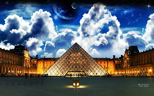Over the Louvre, Musée du Louvre Paris, Fond d'écran HD HD wallpaper