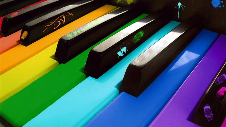 black and multicolored piano, piano, colored, keys, HD wallpaper