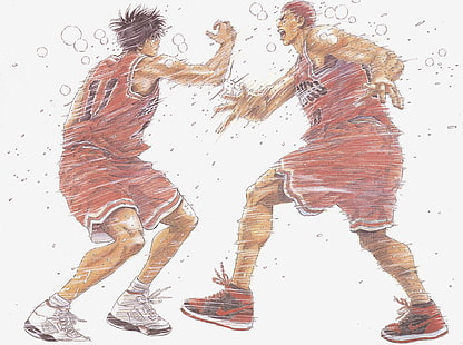 dunk kumuh, basket, Slam Dunk, Sakuragi Hanamichi, Rukawa Sara, Wallpaper HD HD wallpaper