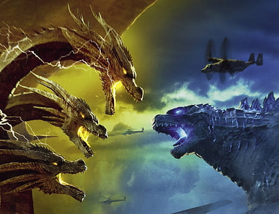 Film, Godzilla: Canavarların Kralı, Godzilla, Kral Ghidorah, HD masaüstü duvar kağıdı HD wallpaper