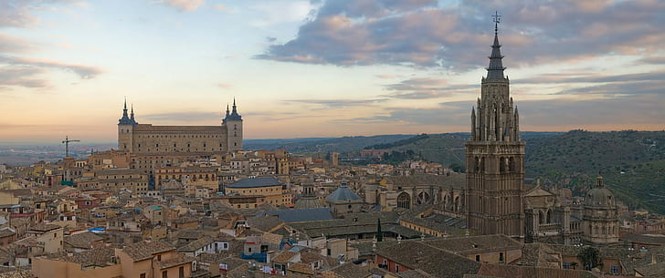 kota, Toledo, bangunan tua, katedral, benteng, Wallpaper HD