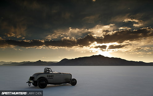 Classic Car Klasyczny Hot Rod Sunset Clouds Salt Flat HD, samochody, samochód, chmury, zachód słońca, klasyczny, gorący, pręt, sól, płaski, Tapety HD HD wallpaper