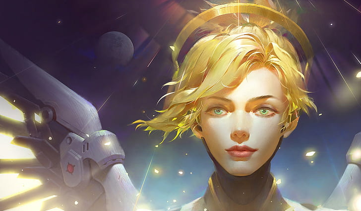 Overwatch, Mercy (Overwatch), PC-Gaming, grüne Augen, blond, HD-Hintergrundbild