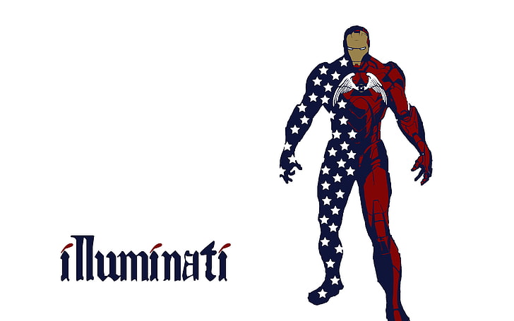 Iron Man dengan ilustrasi teks illuminati, Iron Man, Illuminati, Marvel Comics, The Avengers, karya seni, Wallpaper HD