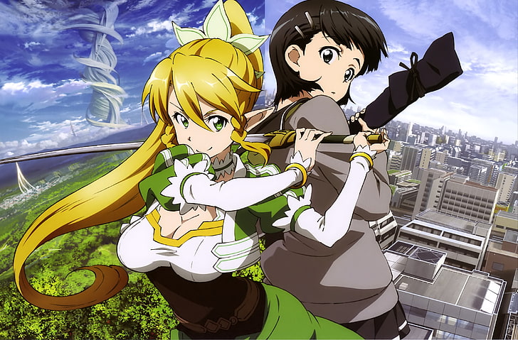 Sword Art Online, Kirigaya Suguha, Leafa (Sword Art Online), anime, HD tapet