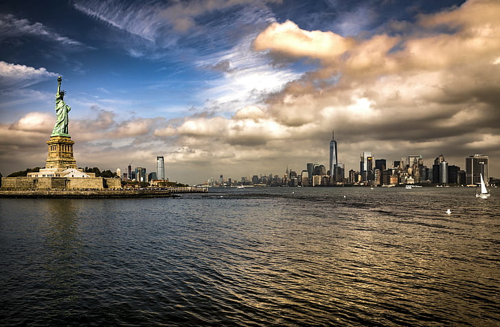 تمثال الحرية ، نيويورك ، نيويورك ، تمثال الحرية ، مانهاتن ، هدسون، خلفية HD