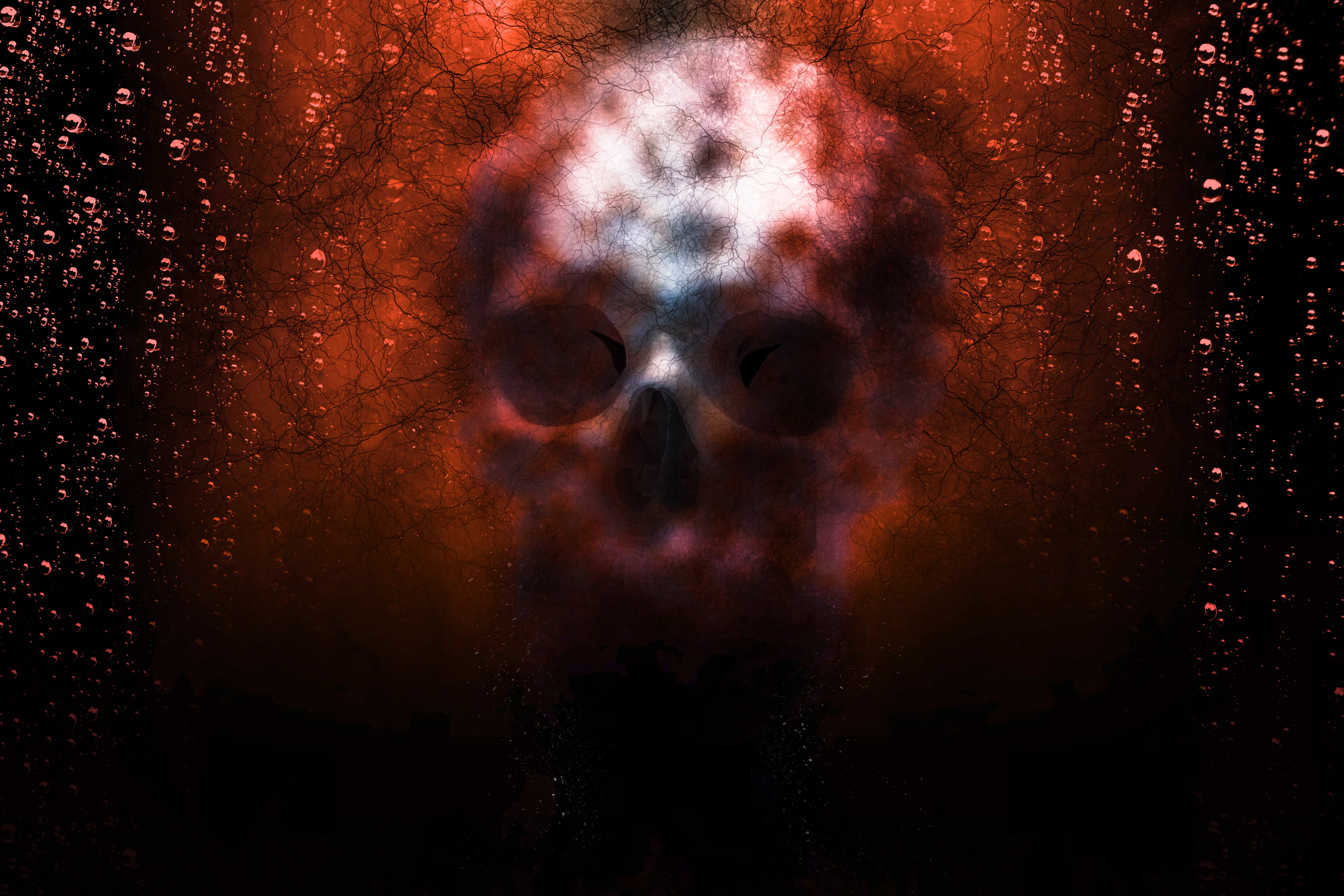 Red skull wallpaper, skull, plexus