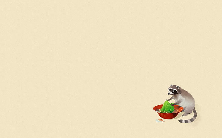 brown raccoon illustration, animal, raccoon, wash, laundry, water, minimalism, HD wallpaper