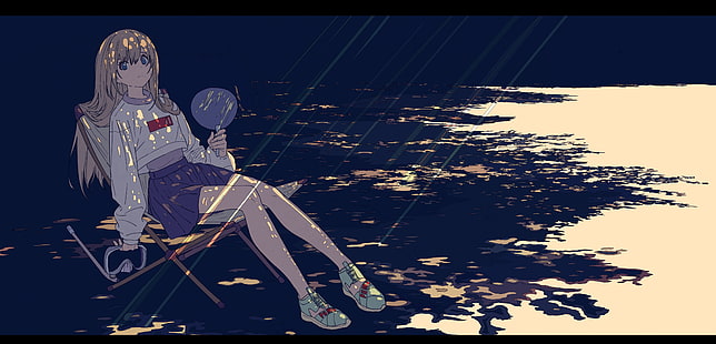 焦 茶, anime dziewczyny, siedzą, Tapety HD HD wallpaper