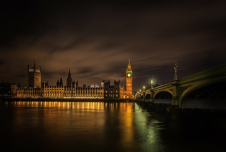 London, Themse-Brücke, London, Themse-Brücke, Westminster, Nacht, Lichter, HD-Hintergrundbild