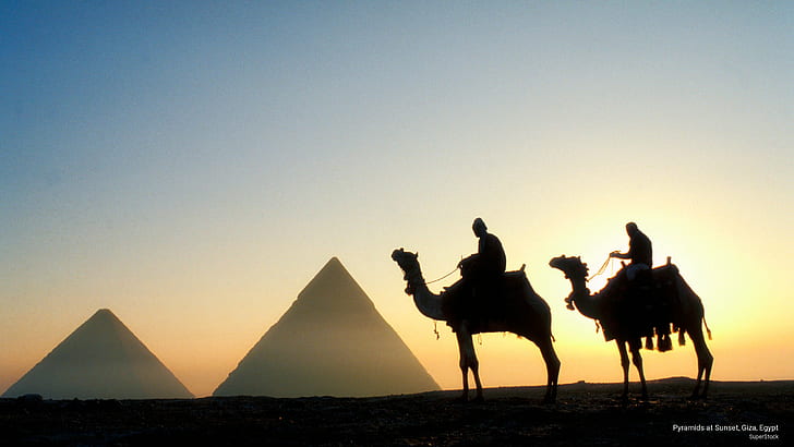 Pyramids at Sunset, Giza, Egypt, Landmarks, HD wallpaper