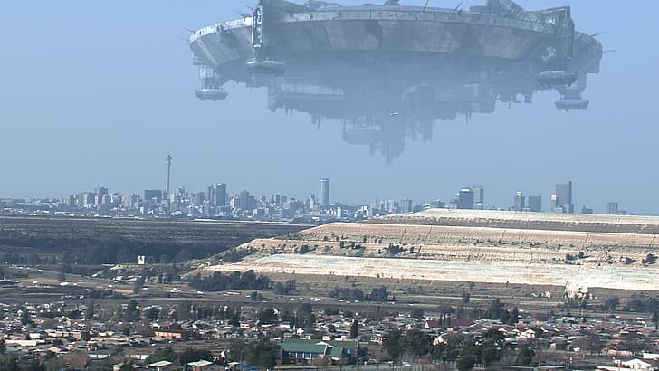 District 9, movies, film stills, Johannesburg, spaceship, sky, city, cityscape, HD wallpaper