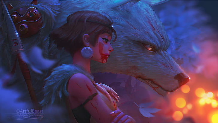 Film, Prinzessin Mononoke, Mädchen, Kurzes Haar, Wolf, HD-Hintergrundbild