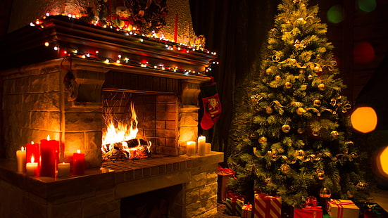 Коледа, полица на камината, 8k uhd, светлина на свещ, светлини на свещи, Коледна нощ, камина, свещи, свещ, Коледа, дом, коледна украса, събитие, нощ, традиция, коледни светлини, празник, коледно дърво, HD тапет HD wallpaper
