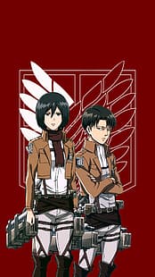 Mikasa Ackerman, Levi Ackerman, sztuka cyfrowa, grafika, Shingeki no Kyojin, Tapety HD HD wallpaper