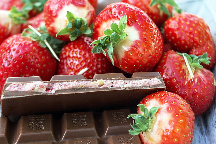 strawberries, strawberries, berries, chocolate, HD wallpaper