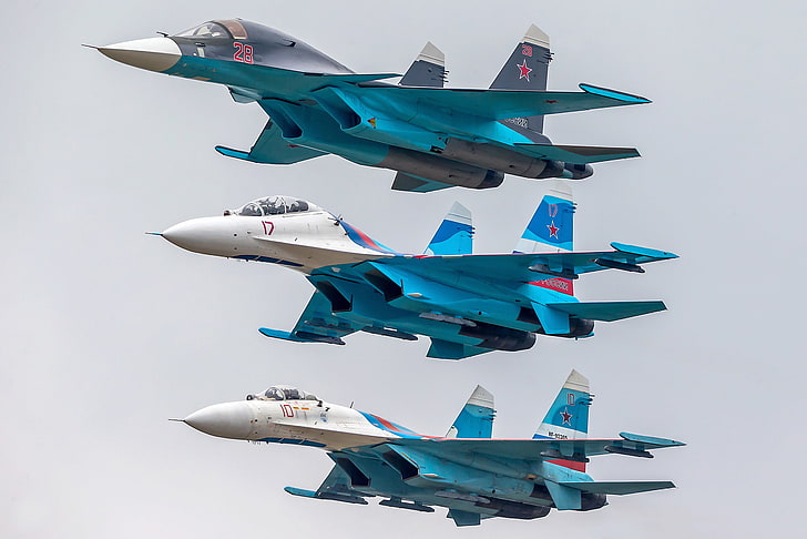 истребители, полёт, Су-27, Су-34, Су-27УБ, HD обои