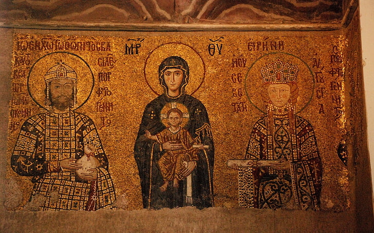 Mother of God and Saints, Jesus, Mary, mosaic, Istanbul, church, Saints, Turkey, HD wallpaper