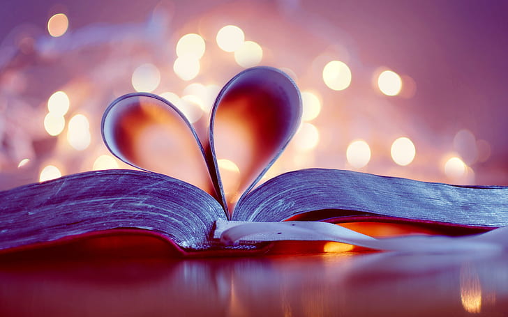 Книга, отметка, любовно сърце, размазан фон, книга, показалец, любов, сърце, размазан, фон, HD тапет