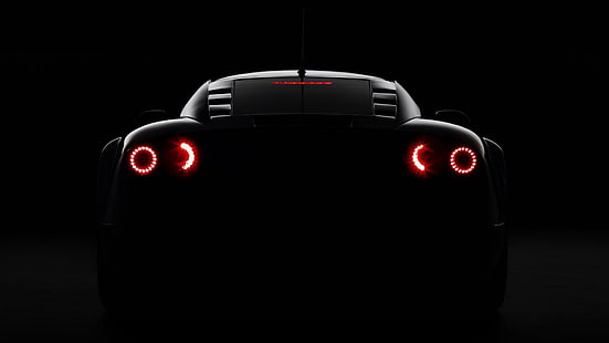 voiture de sport noire, Noble M600, voiture, Bugatti Veyron, lumières, Super Car, noir, sombre, véhicule, Bugatti, Fond d'écran HD HD wallpaper