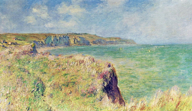 landskap, bild, Claude Monet, Kanten av en klippa i Purvile, HD tapet