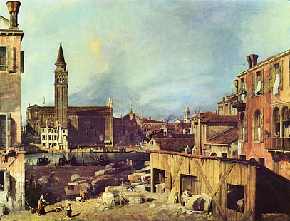 byggnad, Venedig, Italien, Antonio-kanalen, Antonio Canaletto, gården i stenhuggarens verkstad, HD tapet HD wallpaper