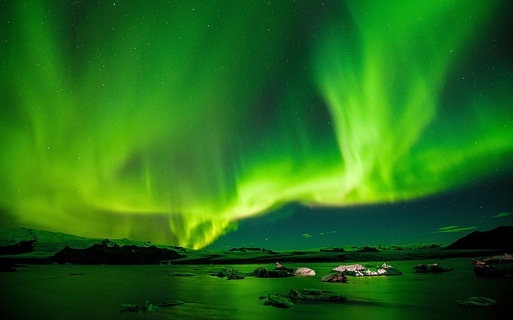 Lanskap alam Aurora hijau Polaris, Wallpaper HD