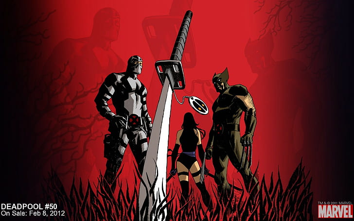 Deadpool Wolverine Sword Red X-Men HD, карикатура / комикс, червен, меч, x, мъже, deadpool, wolverine, HD тапет
