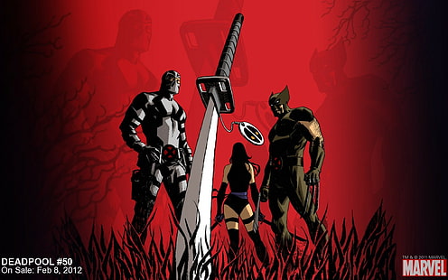 Deadpool Wolverine Sword Red X-Men HD, карикатура / комикс, червен, меч, x, мъже, deadpool, wolverine, HD тапет HD wallpaper