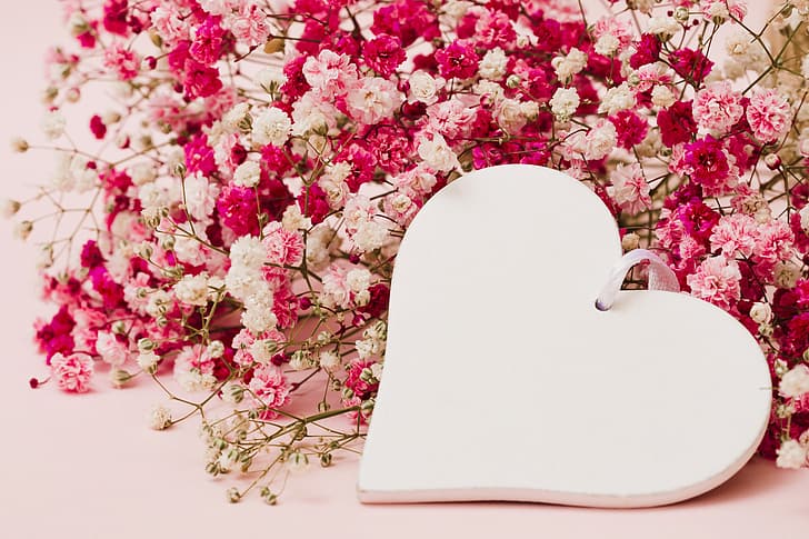 love, flowers, background, pink, heart, romantic, HD wallpaper